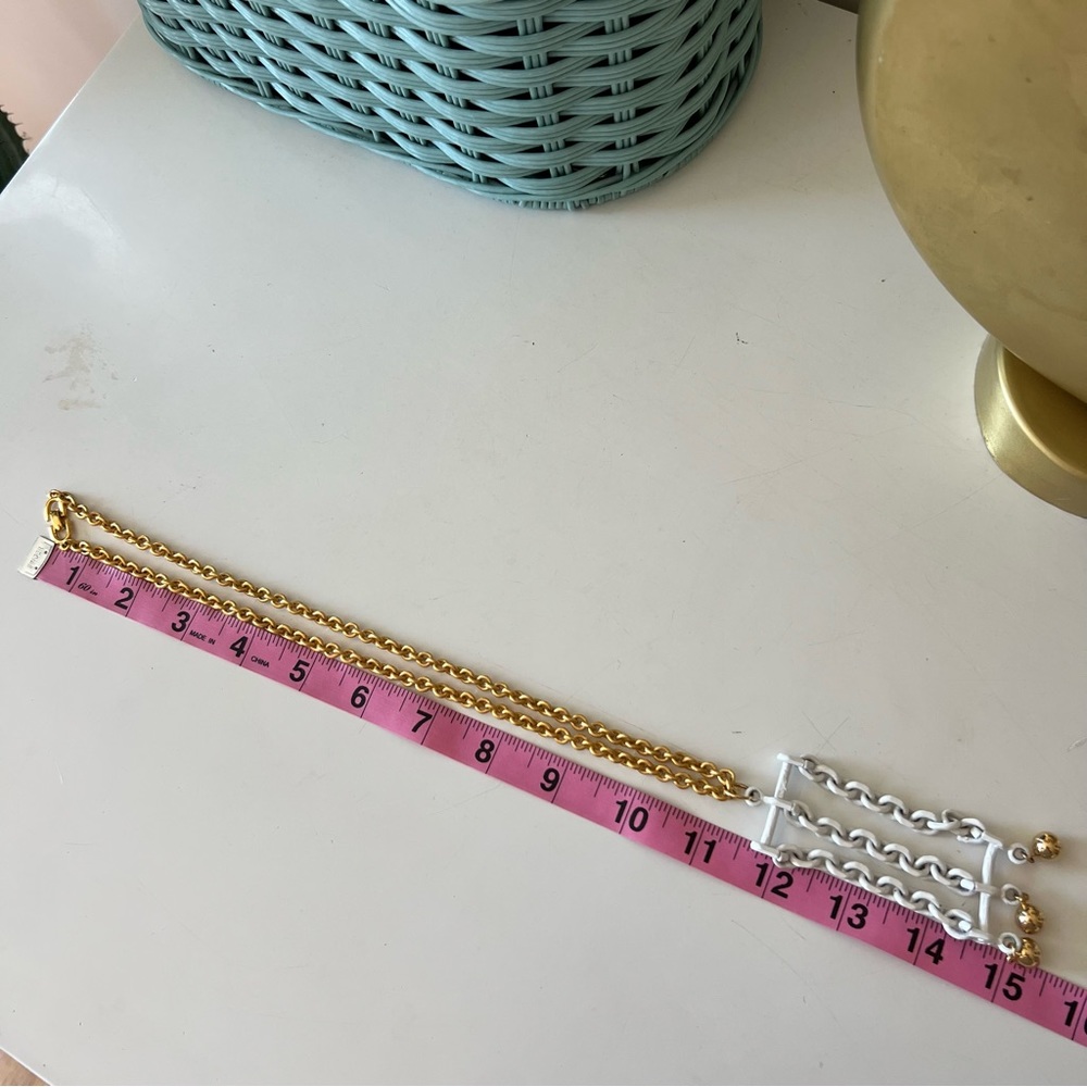 Vintage 60s Roget Necklace Gold White Metal Modernist MCM Pendant Chain - Picture 6 of 8